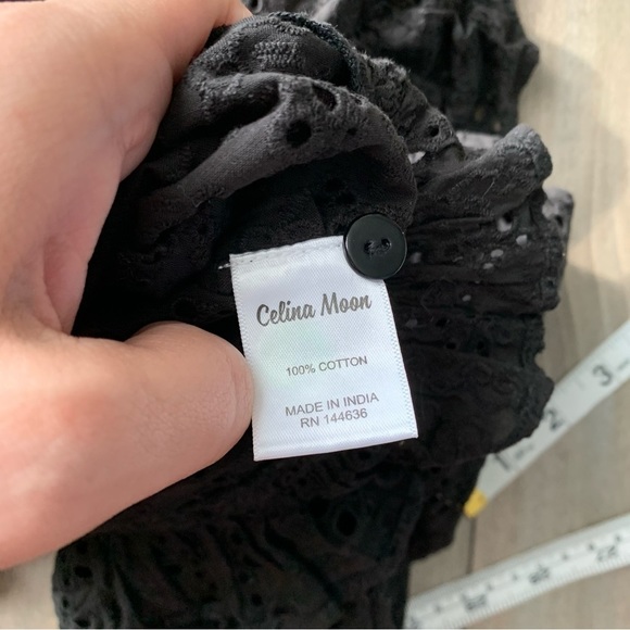 NWT Celina Moon eyelet ruffle button top black size small - Picture 5 of 5